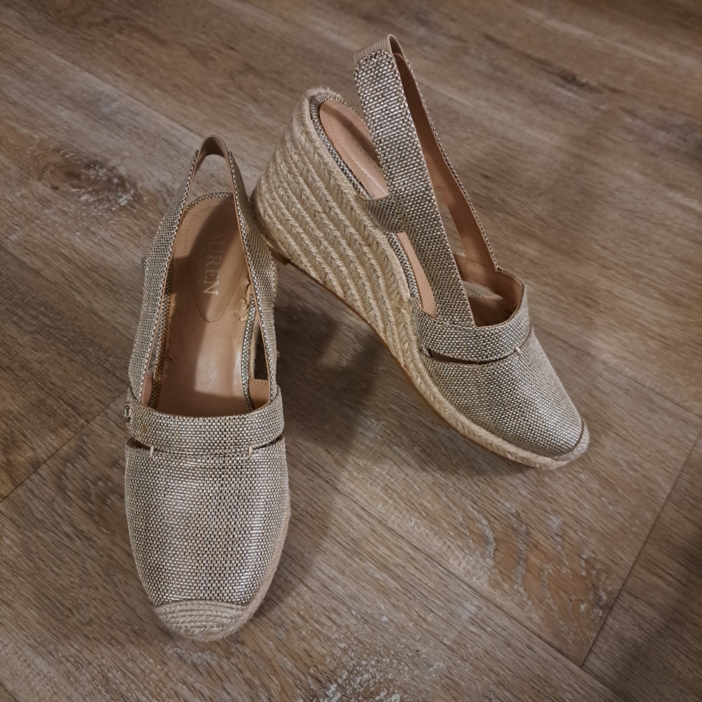 Lauren Ralph Lauren Penelopie Beige Tan Wedge Heeled Sandals Women's Size 8B